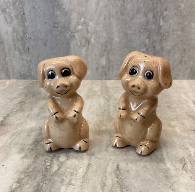 Piggy salt and pepper shakers peach color vintage