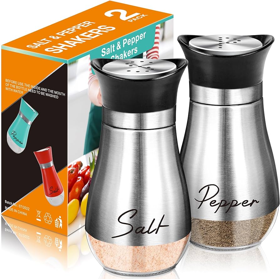 Salt and pepper shakers set oz glass bottom salt pepper shaker with stainless steel lid for kitchen gadgets cooking table rv campbbq refillable design silver home kitchen