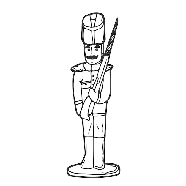 Premium vector vector illustration of outline doodle baby boy soldier for children coloring and scrap book