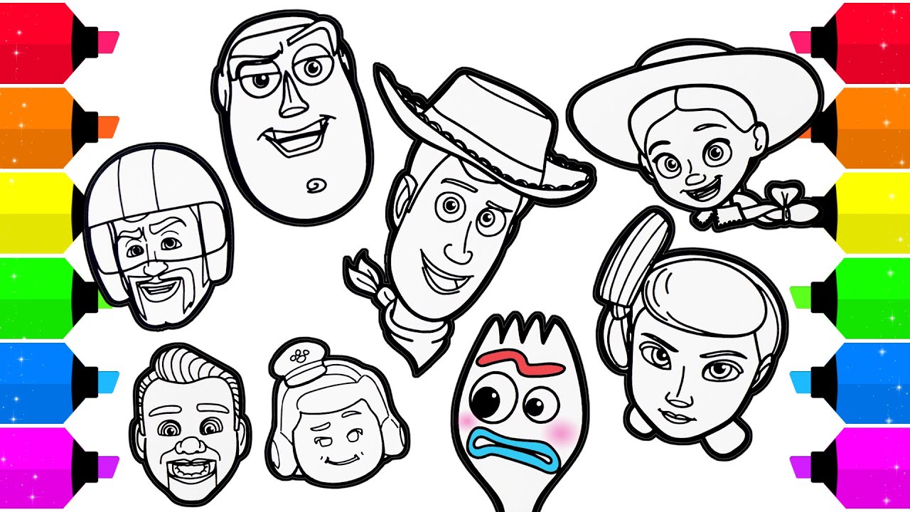 Toy story all character faces drawing and coloring