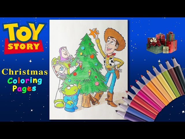 Toystory christmas coloring pages forkids buzz lightyear and woody decorate the christmas tree