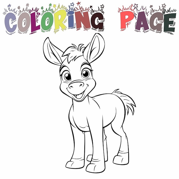 Premium vector cute happy donkey for coloring book or coloring page for kids vector clipart illustration