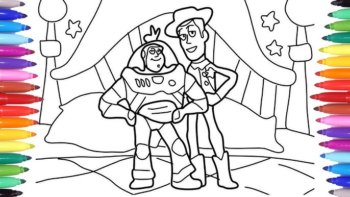 Color woody and buzz lightyear fro toy story learning coloring tutorial learn art forkids