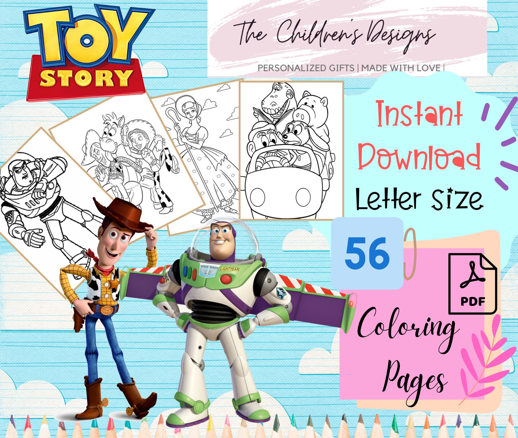 Toy story buzz lightyear coloring pages instant download pdf pages