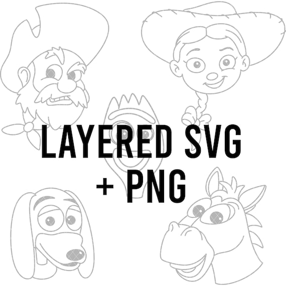 Toy story faces svg png layered by colour silhouette cricut