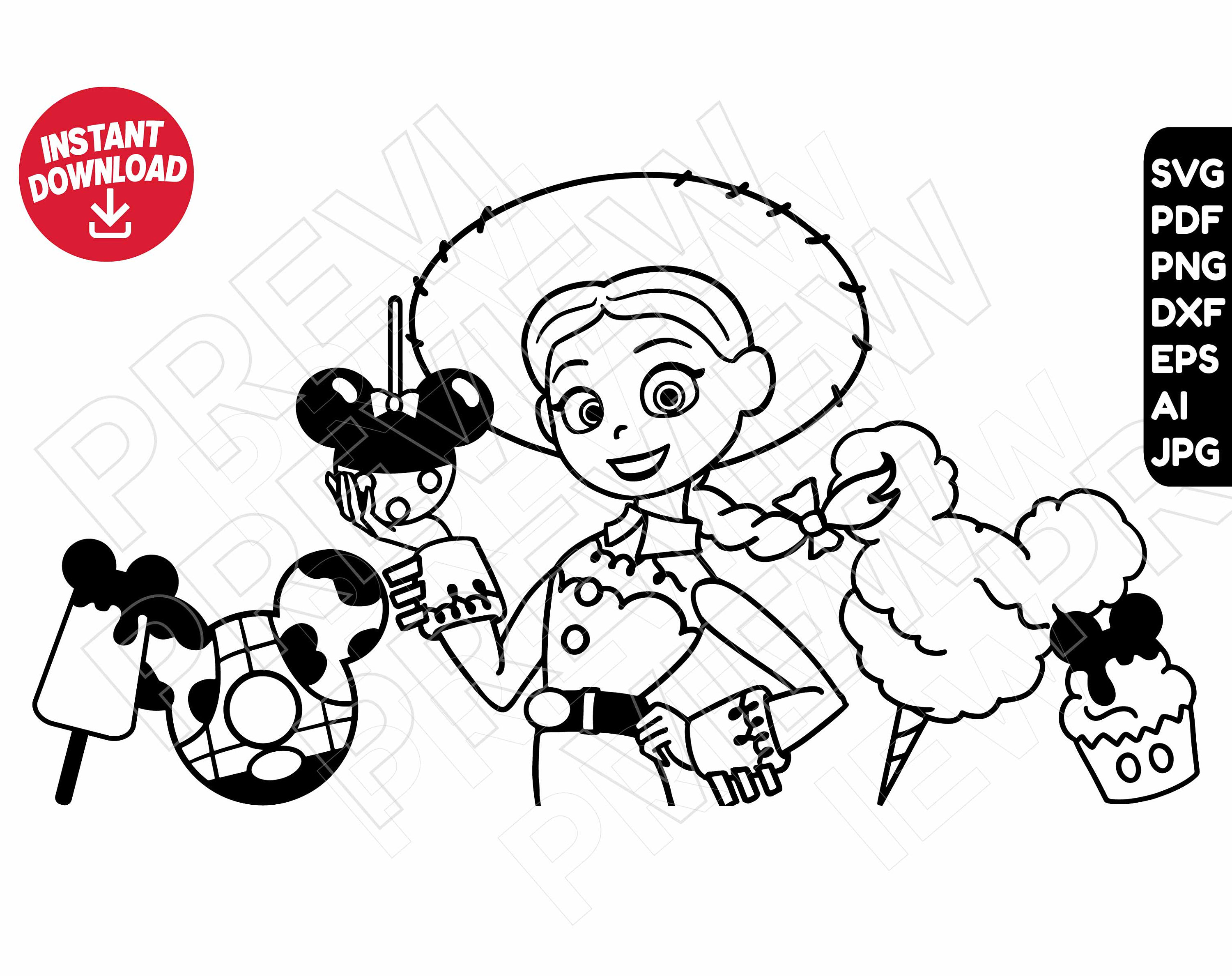 Jessie toy story svg snacks dxf png clipart cut file outline silhouette
