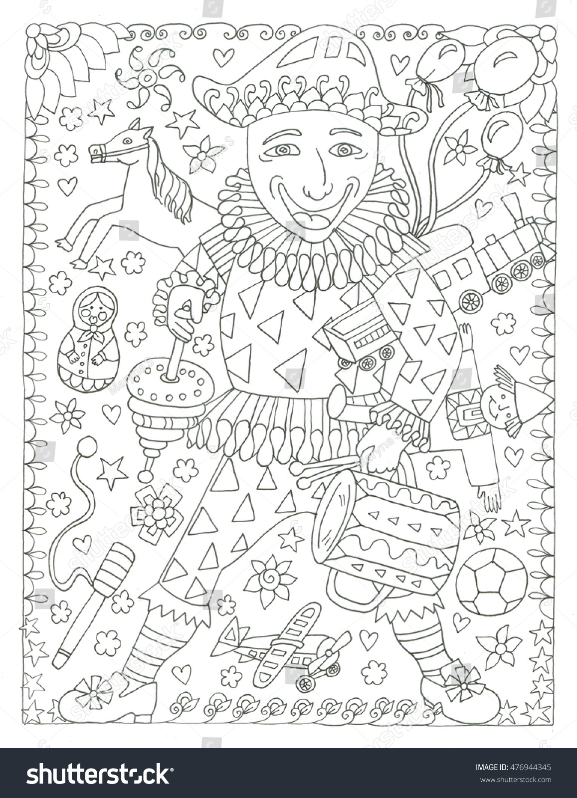 Toy seller coloring page stock illustration