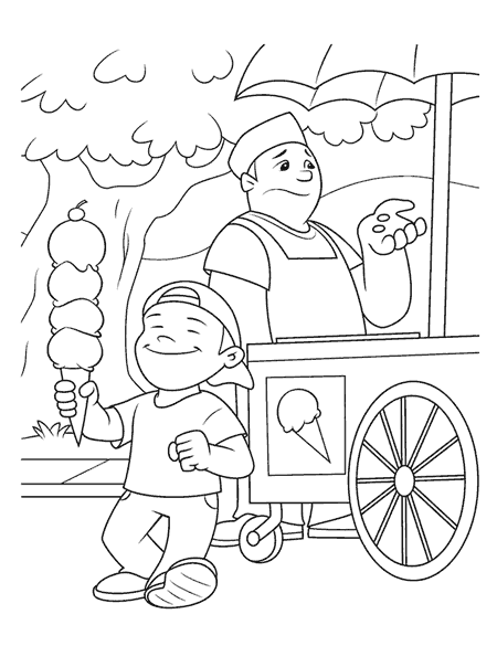 Ice cream vendor coloring page