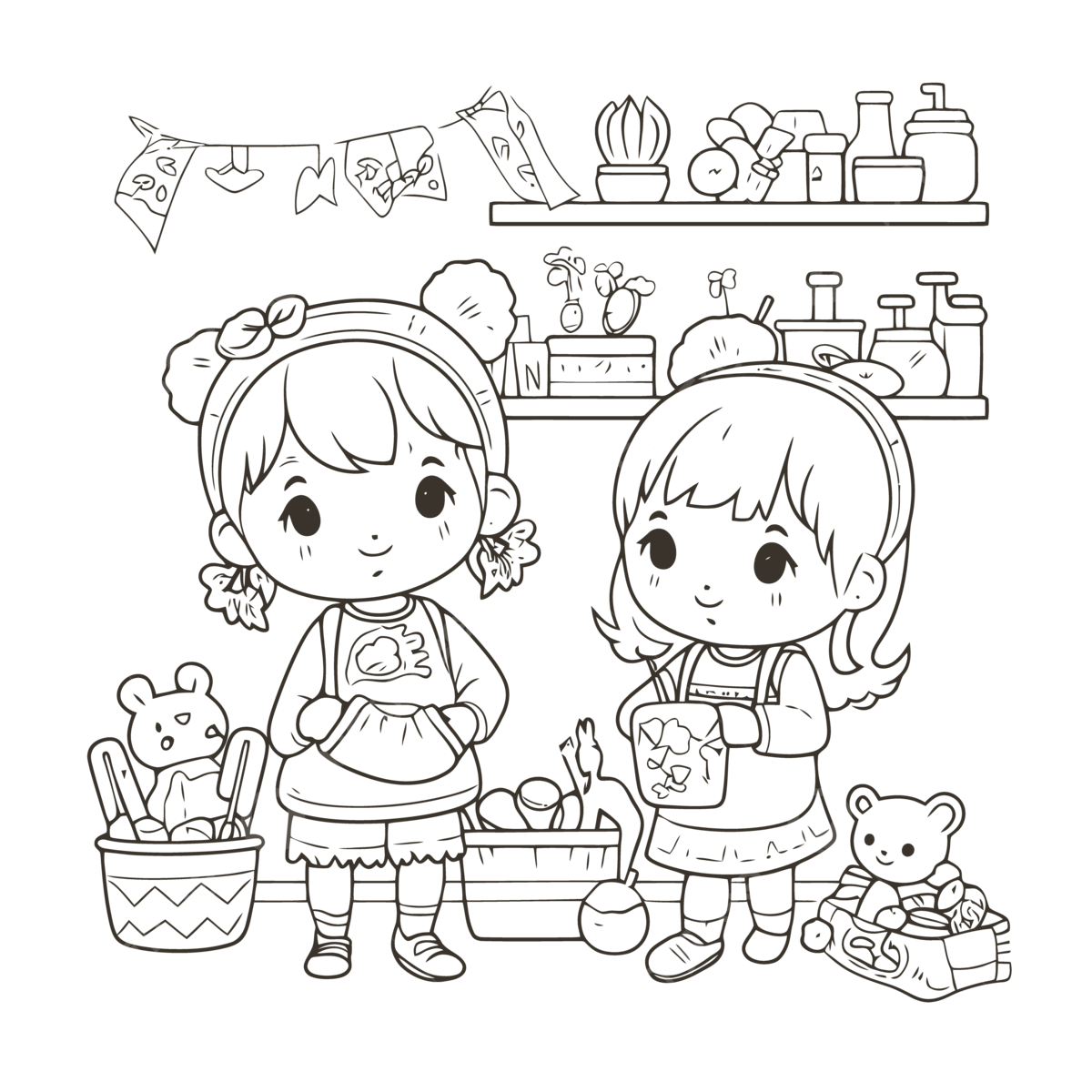 Two children coloring pages at the toy store outline sketch drawing vector wing drawing toy drawing ring drawing png and vector with transparent background for free download