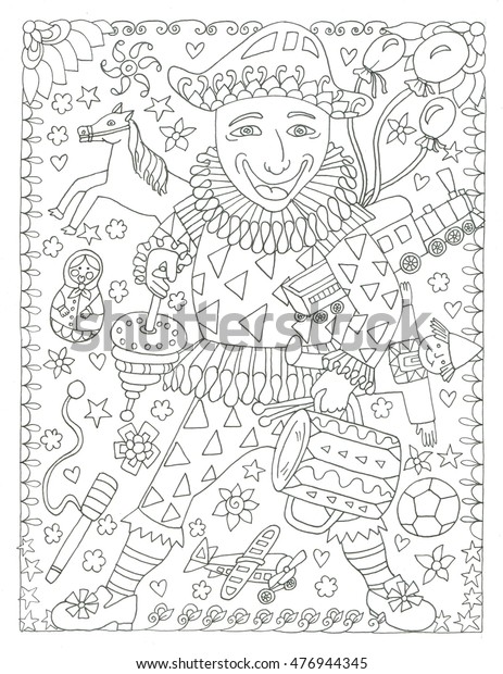Toy seller coloring page stock illustration