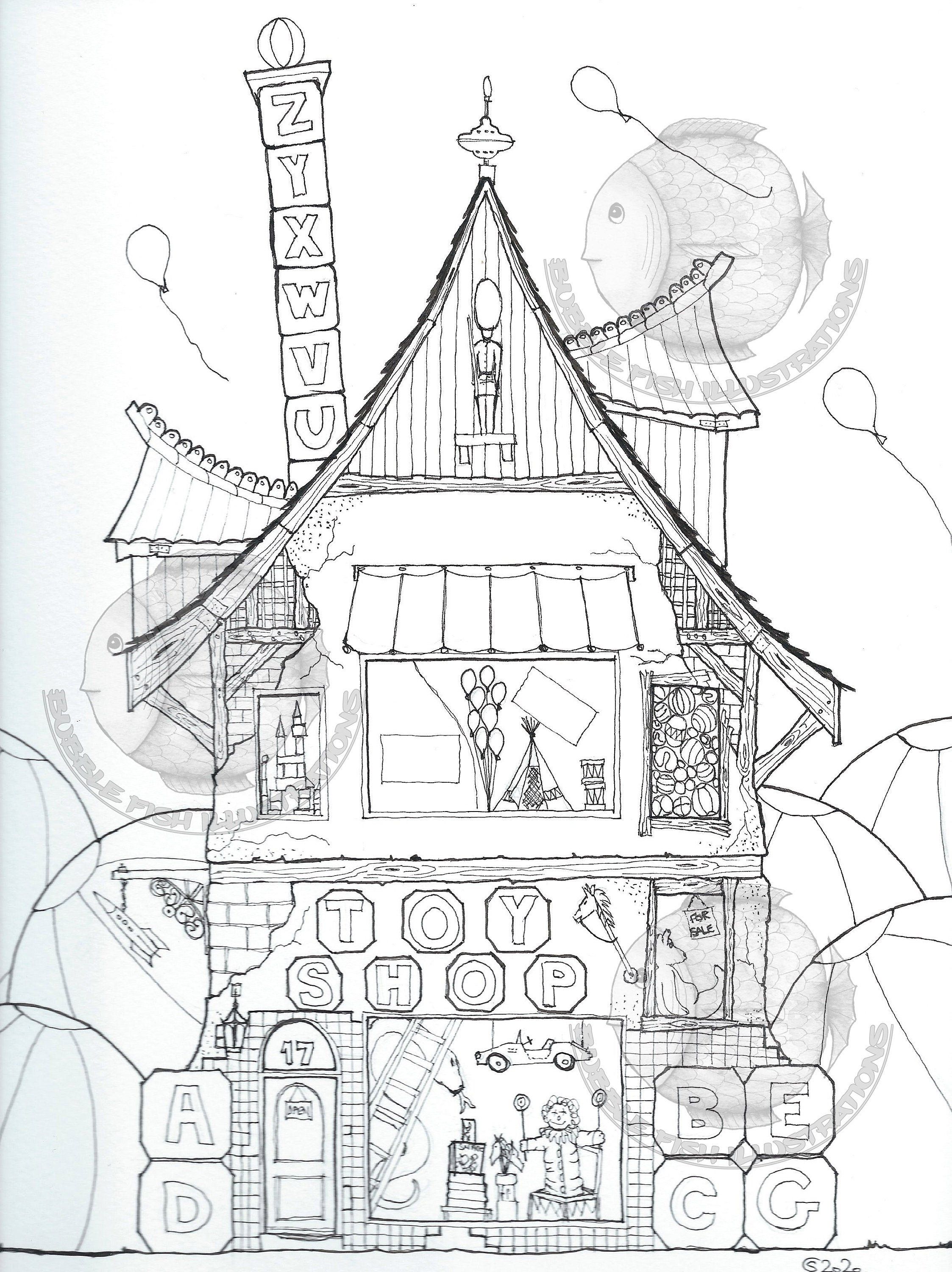 Toy shop printable pdf image colouring page instant download