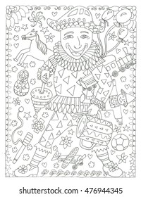 Toy seller coloring page stock illustration