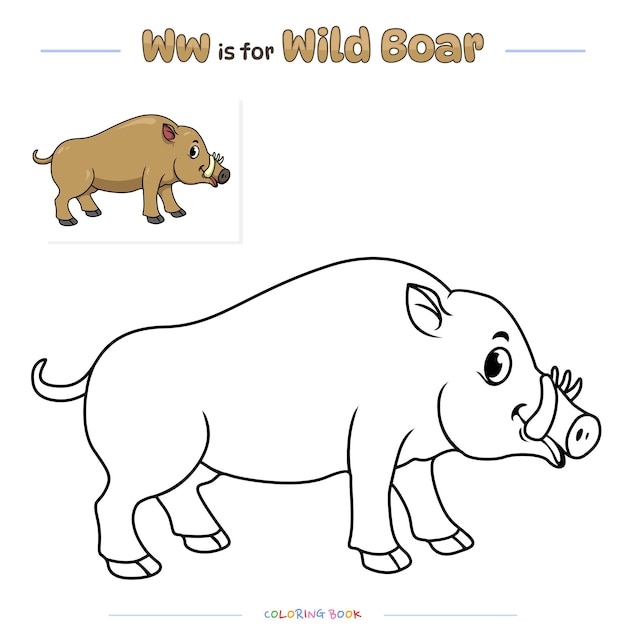 Premium vector coloring page wild boar cartoon