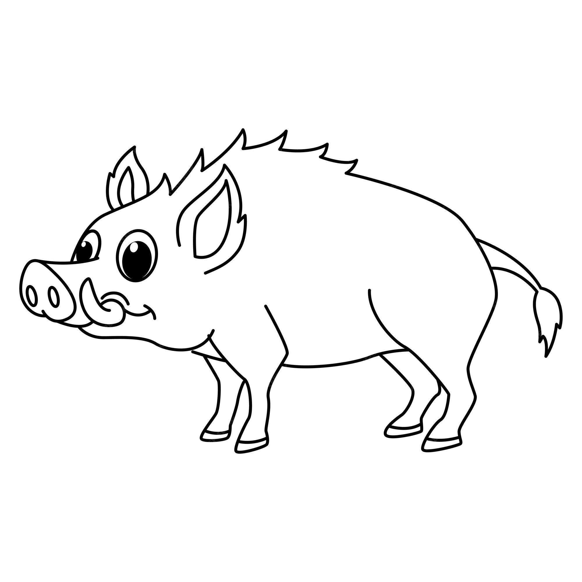 Premium vector cute wild boar cartoon coloring page illustration vector for kids coloring book