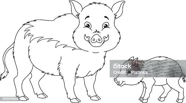 Wild boar coloring page stock illustration