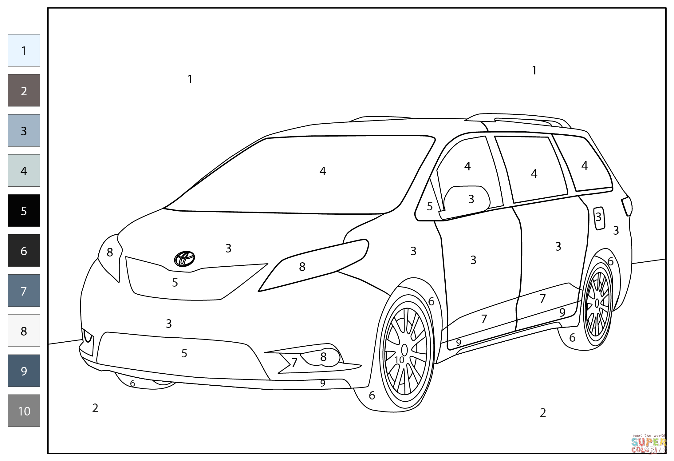 Toyota sienna color by number coloring page free printable coloring pages