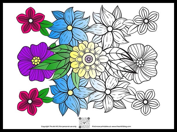 Free flower coloring page for kids and adults â the art kit