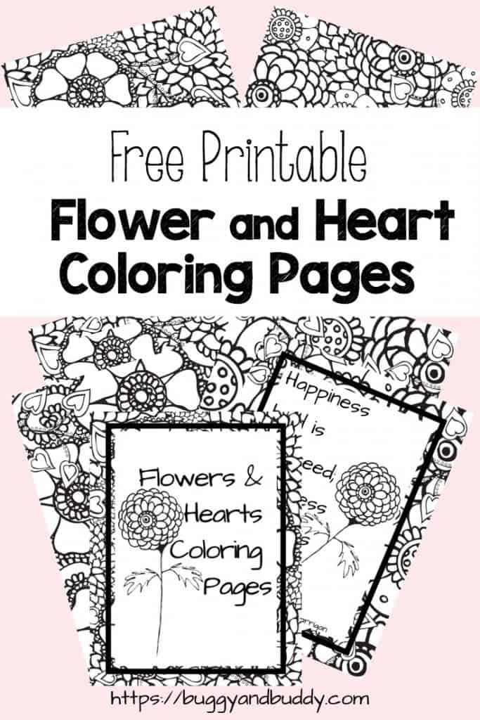 Free printable flower and heart coloring pages