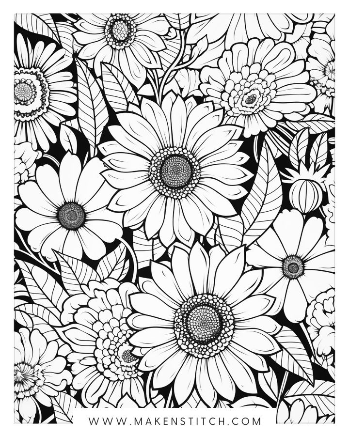Flower coloring pages for kids and adults free printables