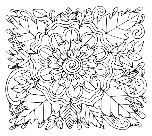 Premium vector coloring page bouquet of flowers thin line art floral pattern of garden plants hand drawn vector illustration simple doodle summer coloring book for children and adults