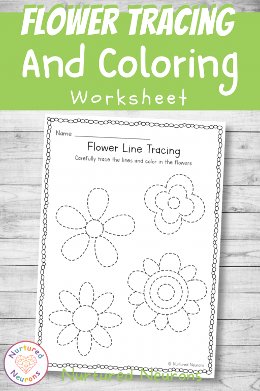 Simple flower tracing and coloring sheet preschool printable
