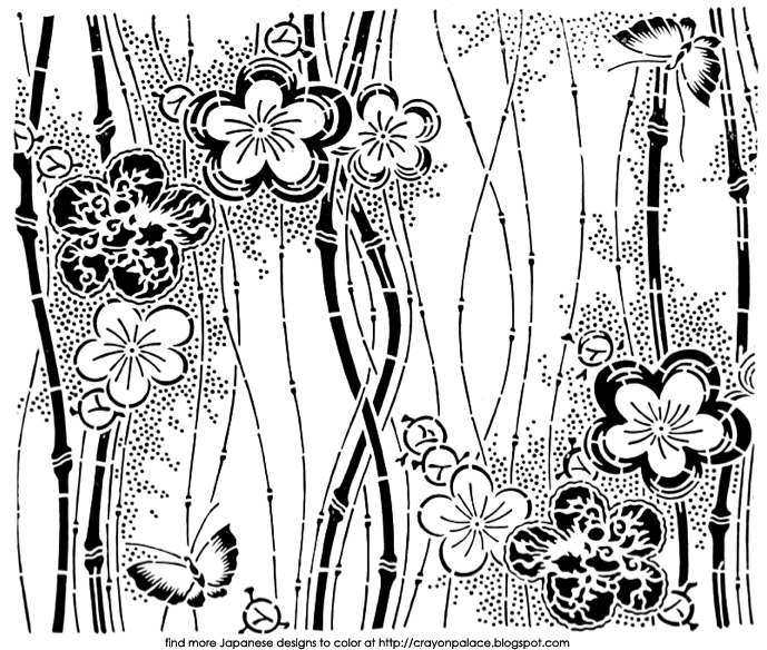 Crayon palace a repeating japanese flower pattern for coloring
