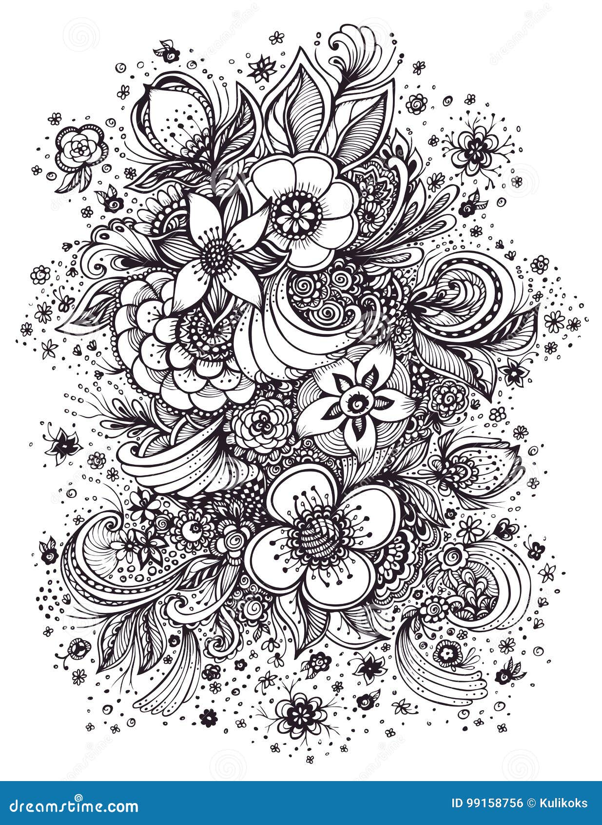 Beautiful abstract flowers bouquet black on white stock vector