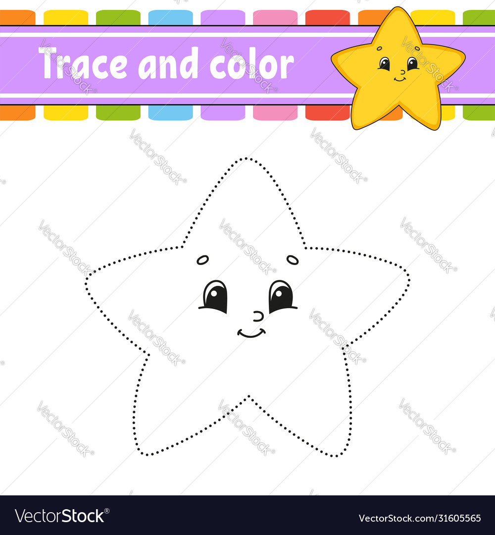 Trace and color coloring page for kids royalty free vector