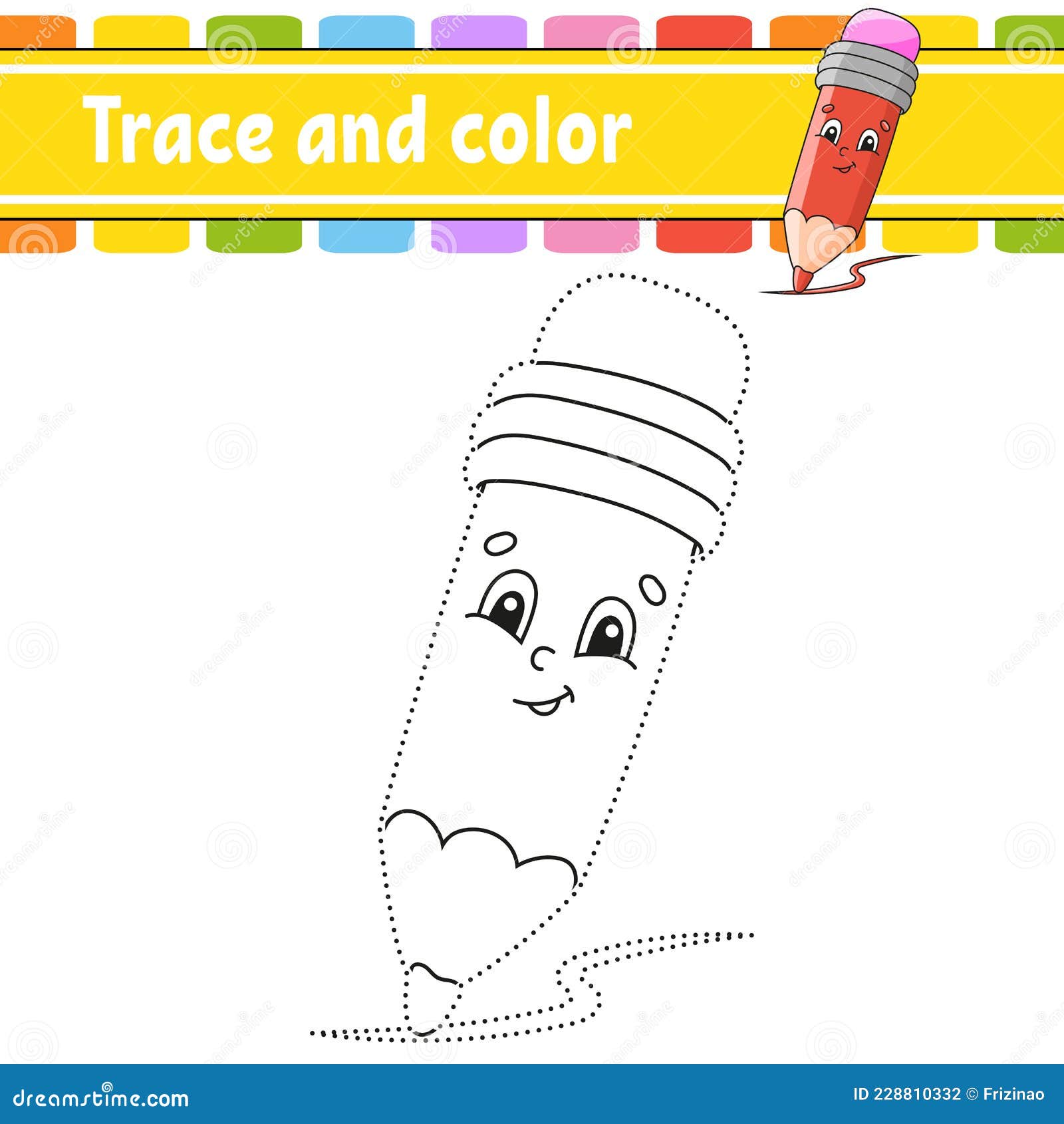 Trace and color coloring page for kids back to school theme handwriting practice education developing worksheet stock vector