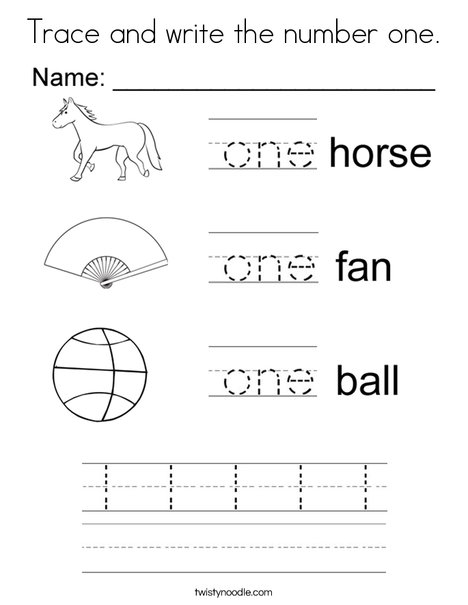 Trace and write the number one coloring page