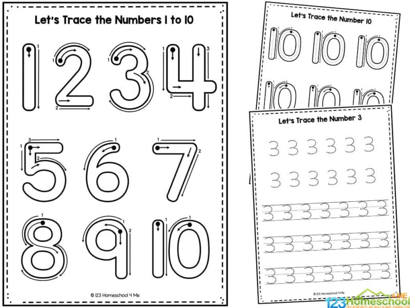 Free printable tracing and writing numbers to worksheets
