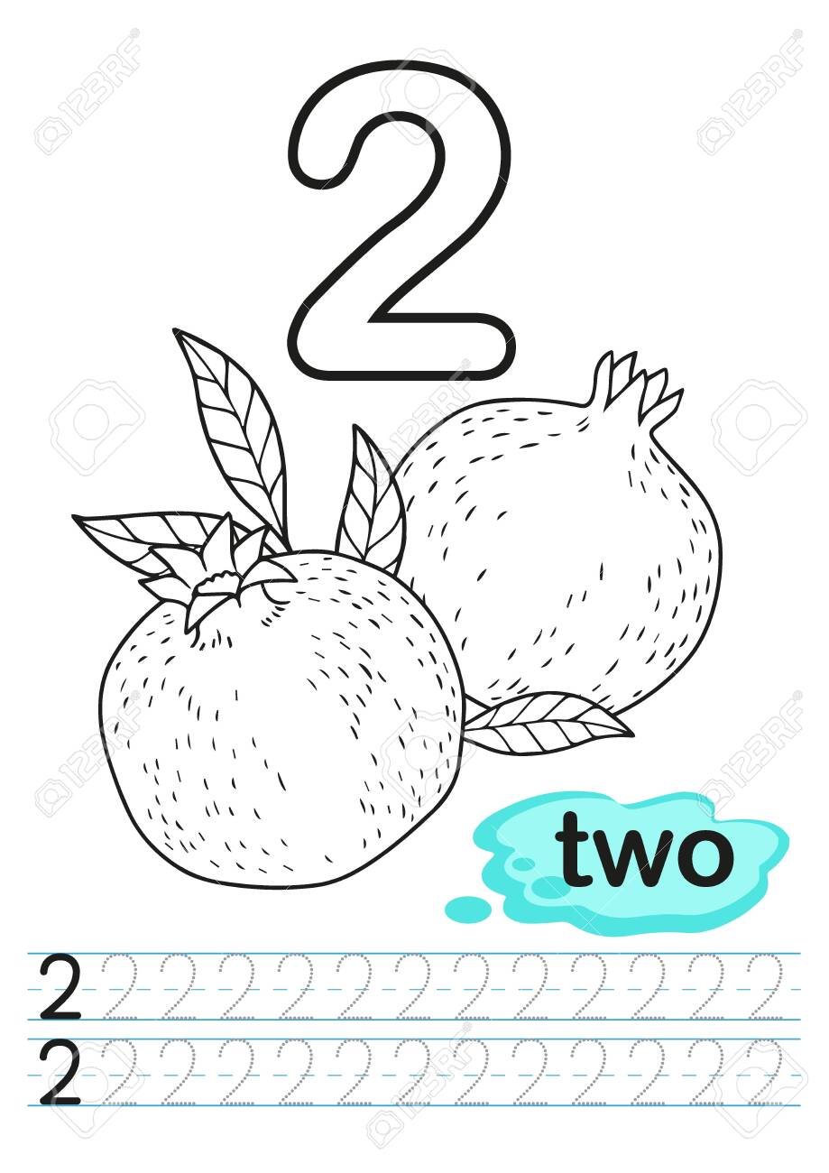 Pprintable worksheet for kindergarten and preschool exercises for writing numbers learn numbers with bright fresh fruits count and color from to royalty free svg cliparts vectors and stock illustration image