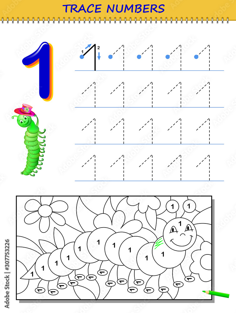 Vecteur educational page for kids with number printable worksheet for children textbook developing skills of counting writing and tracing baby coloring book back to school vector image