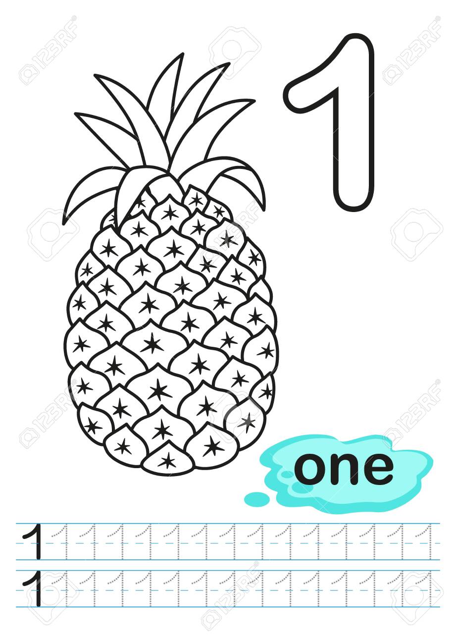 Pprintable worksheet for kindergarten and preschool exercises for writing numbers learn numbers with bright fresh fruits count and color from to royalty free svg cliparts vectors and stock illustration image
