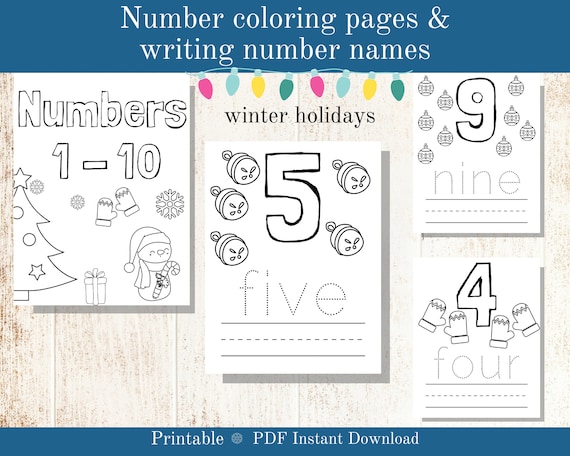 Number coloring pages number worksheet winter themed worksheets holiday printable for kids digital download kid activity for winter