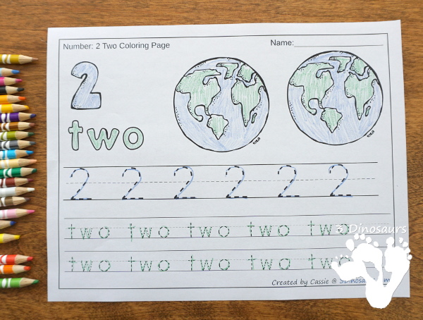 Space themed number color and trace dinosaurs