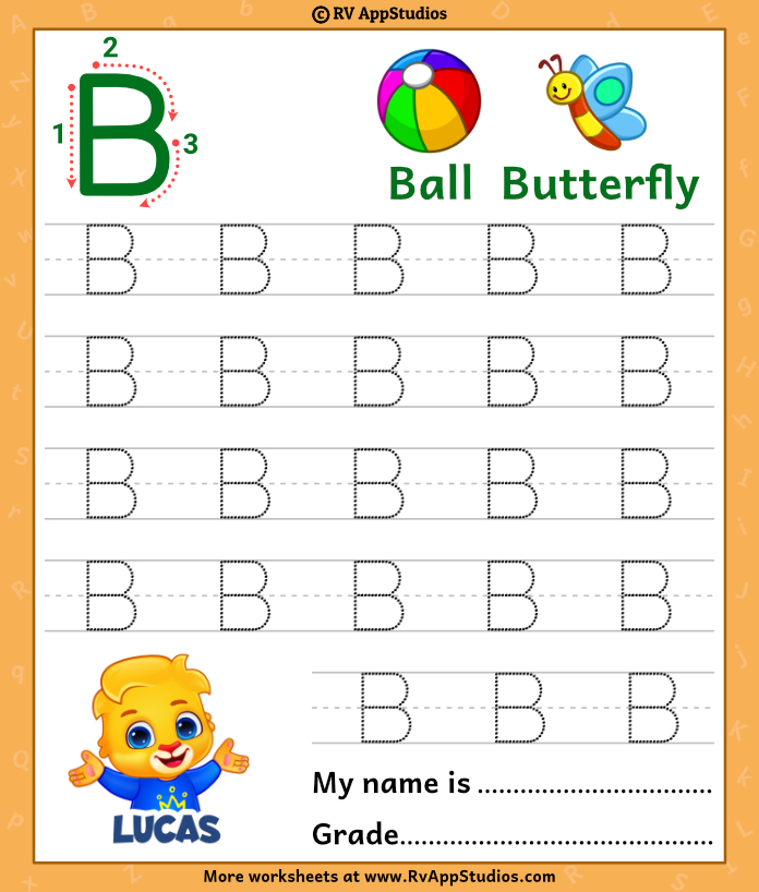 Capital letter b tracing worksheet trace uppercase letter b