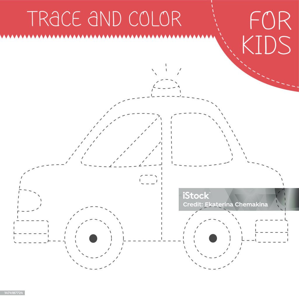 Trace and color coloring book with car for kids coloring page with cartoon car vector square illustration stock illustration