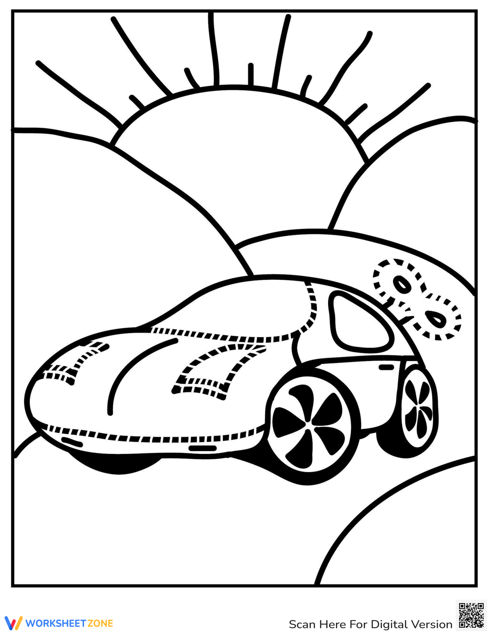 Trace color race car worksheet
