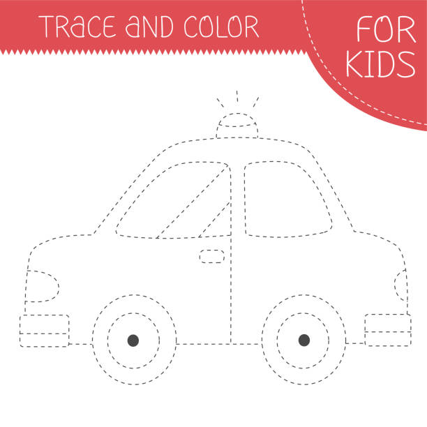 Trace and color coloring book with car for kids coloring page with cartoon car vector square illustration stock illustration