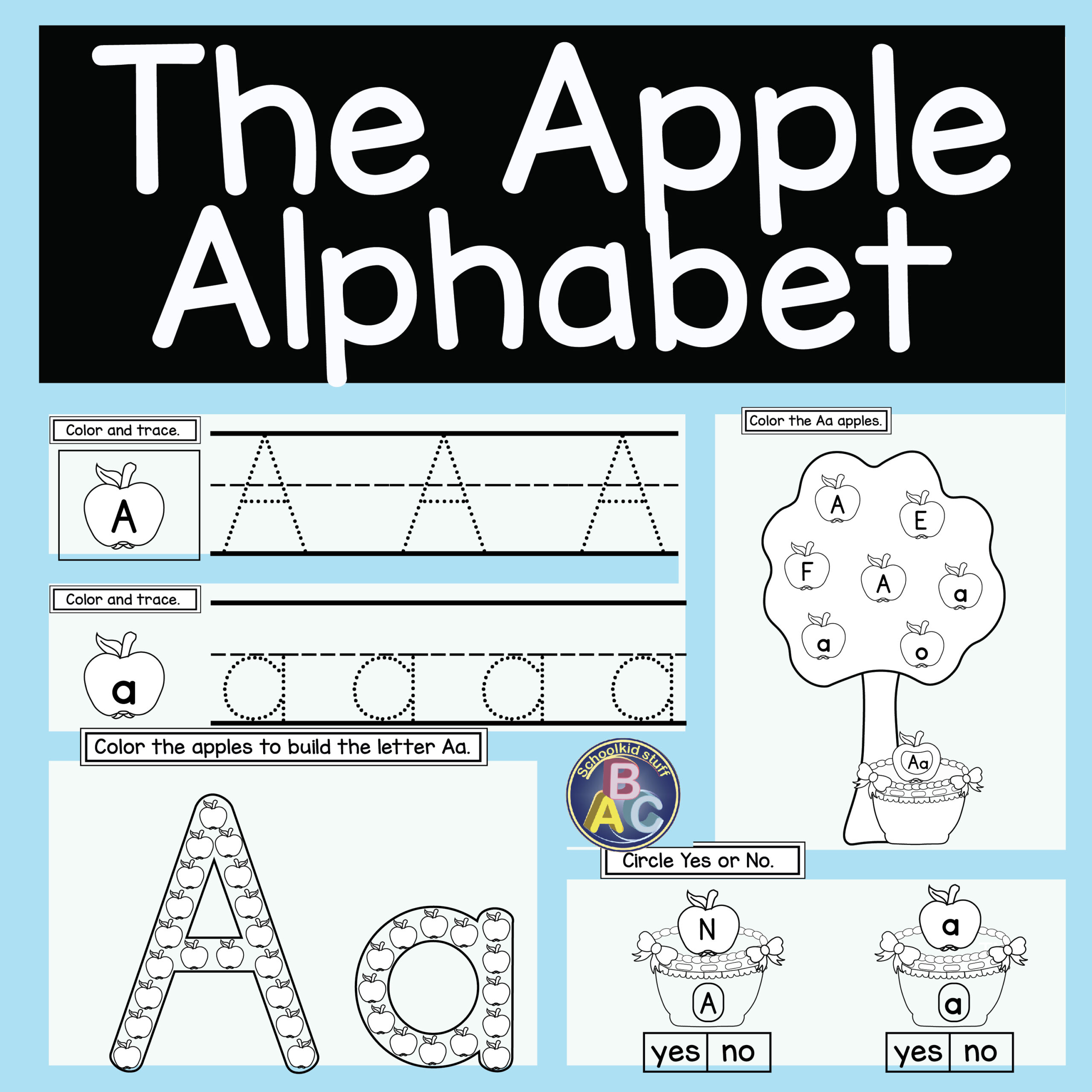 The apple alphabet trace circle color and build the letter made by teachers