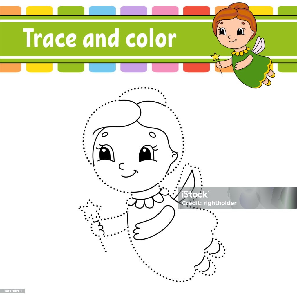 Trace and color coloring page for kids handwriting practice education developing worksheet activity page game for toddler and preschoolers isolated vector illustration cartoon style stock illustration