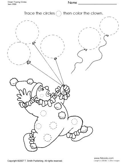 Clown tracing circles worksheet crafts and worksheets for preschooltoddler and kindergarten