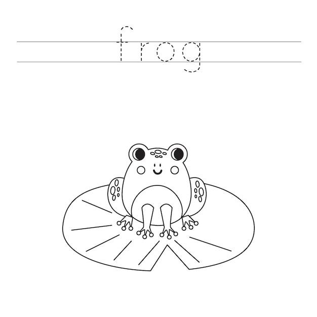 Premium vector trace the letters and color cartoon frog handwriting practice for kids