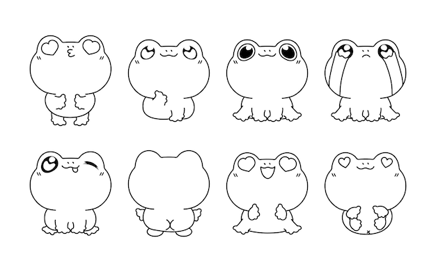 Premium vector set of kawaii isolated frog coloring page collection of cute vector cartoon froggy outline for