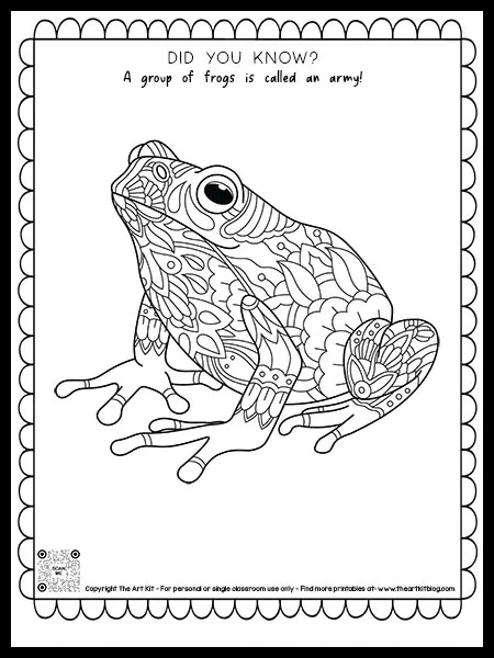 Frog coloring page with fun fact they use their eyes to swallow â free printable â the art kit