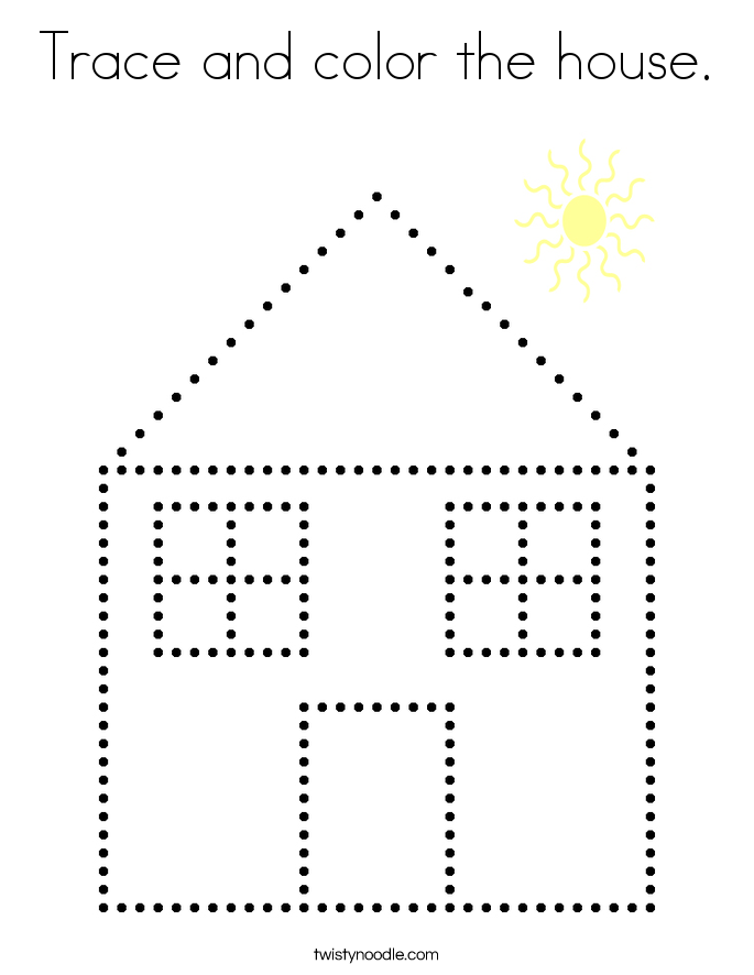 Trace and color the house coloring page