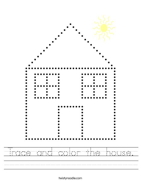 Trace and color the house worksheet