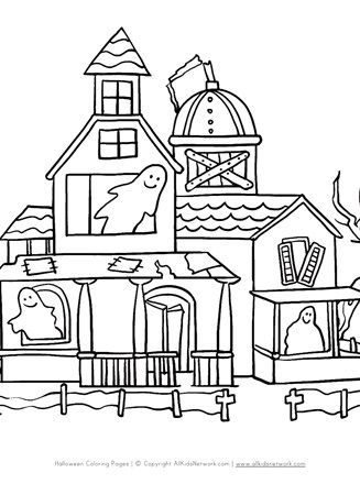 Haunted house coloring page all kids network