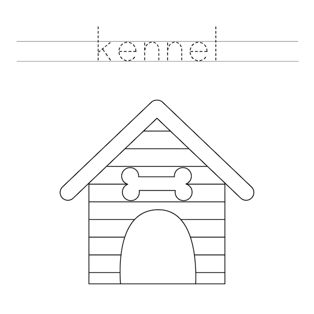 Premium vector trace the letters and color dog kennel handwriting practice for kids